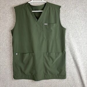 Figs Technical Collection Scrub Top Sz Small Three-Pocket Vneck Sleveless Green